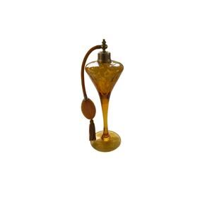 Royal Limited Crystal Golden Amber Fluted Art Glass Perfume Bottle Atomizer